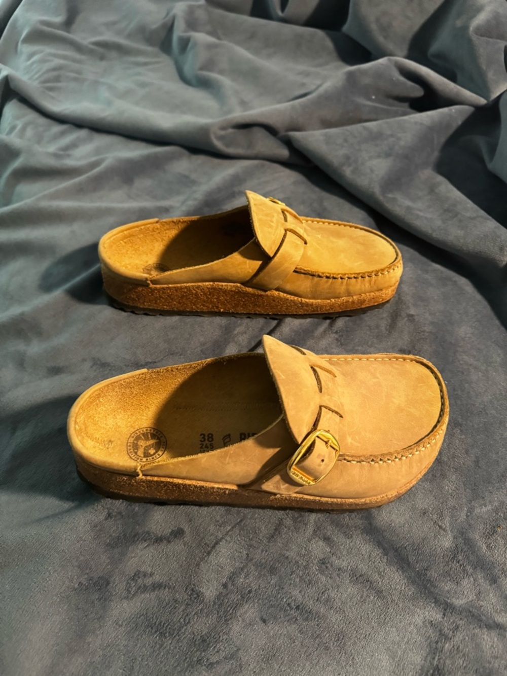 Birkenstock Buckley Tobacco Brown Suede Mule with Gold Buckle - Picture 8 of 10